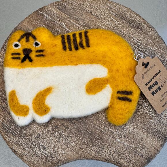 Felt Kitty Cat Leaf Coaster Mug Rug Home Decor Gift for Boho NEW FAST SHIP - Picture 1 of 7